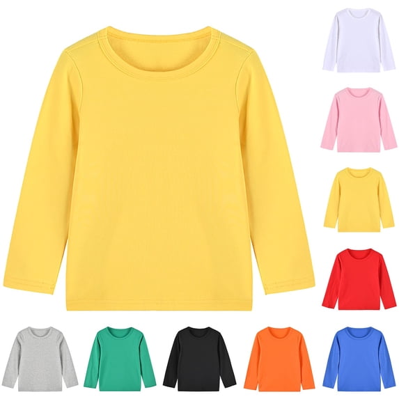 Rvasteizo Kids Long Sleeve Shirt Solid Crew Neck Long Sleeve Cotton Loose Unisex Pullover for Boys Girls Daily Wear