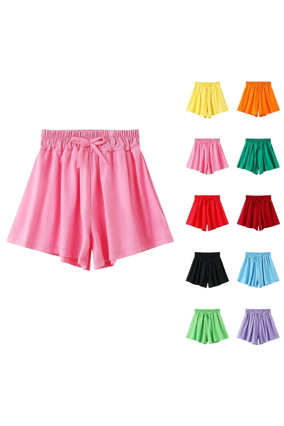 Kids Shorts Solid Color Bow Elastic Waist Loose Outdoor Sport Casual Outer Short Pant for 3 to 8 Years