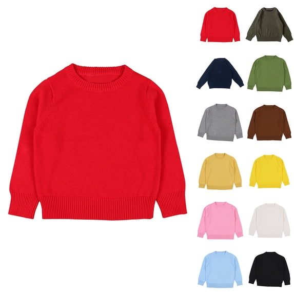 Rvasteizo Kids Long Sleeve Shirt Solid Crew Neck Long Sleeve Candy Color Knit Sweater Pullover for Boys Girls All Season Inner Wear