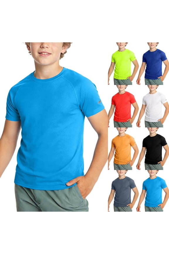 Kids Long Sleeve Shirt Solid Crew Neck Short Sleeve Breathable Breathable School Uniform Sport Tee for Boys Girls 3 to 14 Years Daily Wear