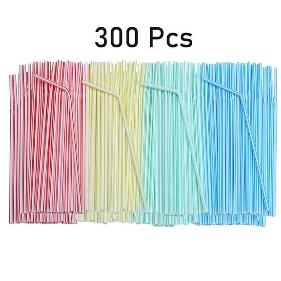 Rvasteizo Kitchen Gadgets, 300 Plastic Drinking Straws 8 Inches Long Multi-Colored Striped Bedable