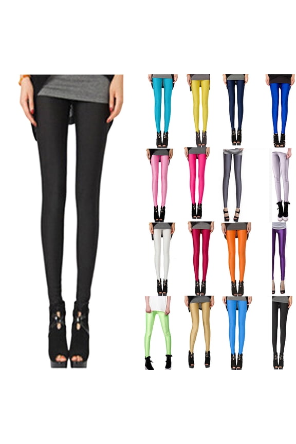 Leggings for Women Candy Color Neon Glossy Cropped Slim Base Capris
