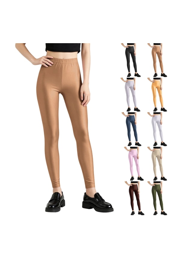 Leggings for Women Glossy Neon Silk High Stretch Slim Base Pants