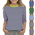 thumbnail image 1 of Rvasteizo Long Sleeve Shirts for Girls Stripe Print 3/4 Sleeve Crew Neck Pullover Basic Wear for Youth Daily, 1 of 5
