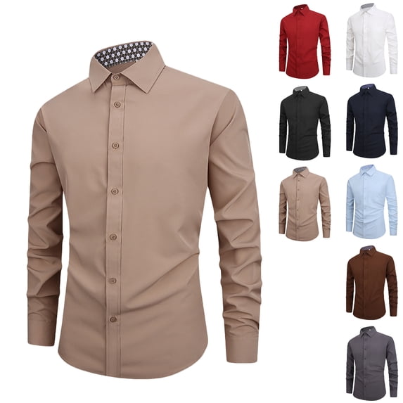 Rvasteizo Mens Collared Shirts Solid Slim Long Sleeve Fall Winter Collared Button Up Top Daily Wear XXXXL