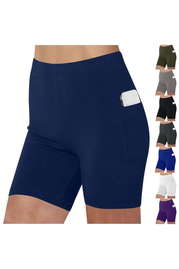 Plus Size Base Layer Yoga Shorts with Pockets Non-Exposure