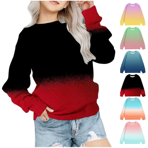 Rvasteizo Shirts for Girls Crew Neck Printed Long Sleeve Sweatshirt Top for Girls 1-12Years