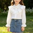 thumbnail image 1 of Rvasteizo Shirts for Girls Lapel Ruffle Stylish Long Sleeve School Uniform Shirt Top for Girls, 1 of 4