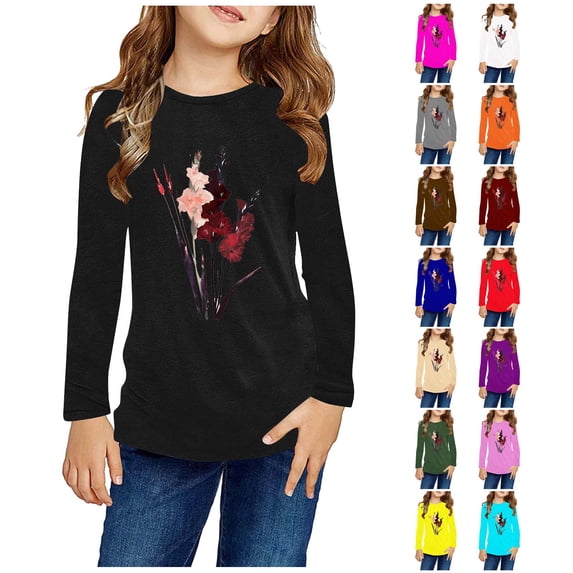 Rvasteizo Shirts for Girls Solid Crew Neck Long Sleeve Pullover Gentle Basic Wear