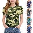 thumbnail image 1 of Rvasteizo Summer Shirts for Girls Print Crew Neck Short Sleeve Puff Sleeve Breathable Knit Tee for Girls 4 to 15 Years Casual Wear, 1 of 5