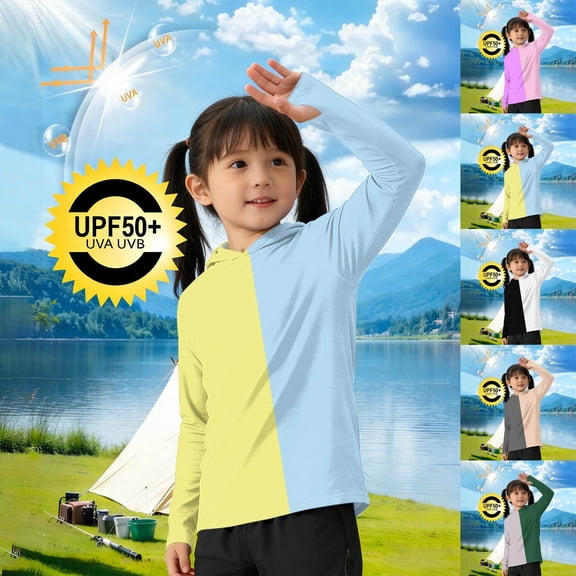 Rvasteizo Summer Tops for Teens Solid Color Hooded Sun Top Broken Cuff Long Sleeve Breathable Wear for 5 to 15 Years