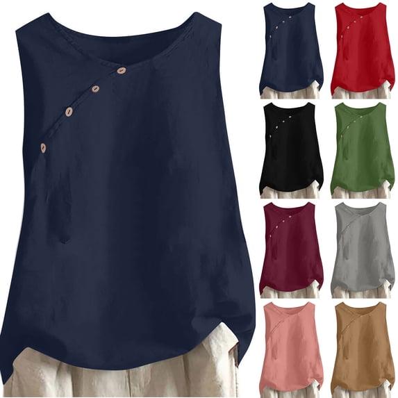 Rvasteizo Tank Tops for Women Sleeveless Solid Round Neck Light Summer Ladies Daily Loose Camisole Blouse