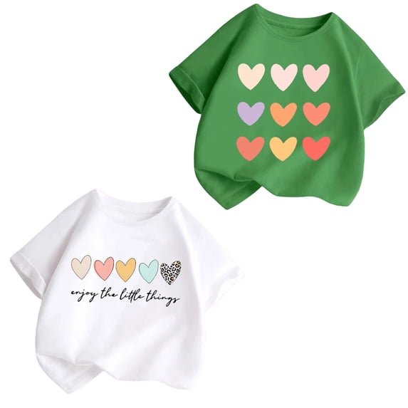 Rvasteizo Tee Shirts for Boys Girls Heart Print Casual Crew Neck Summer Short Sleeve Top