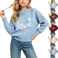 thumbnail image 1 of Rvasteizo Toddler Baby Girls Boys Long Sleeve Sweatshirt Crew Neck Letter Embroidery Knit Warm Sweater Top for Boys Girls 0-17Years, 1 of 4