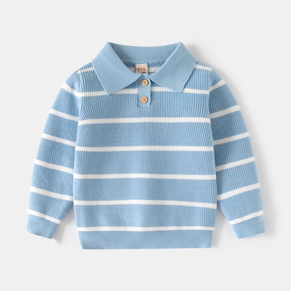 Rvasteizo Toddler Button Down Shirt Solid Lapel Long Sleeve Stripe Knit Sweater for Boys 1 to 8 Years Fall Daily Wear