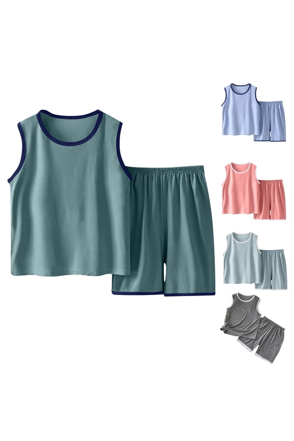 Toddler Loungewear Solid Tank Top Shorts Thin Air Conditioner Sleep Set