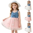thumbnail image 1 of Rvasteizo Toddler Girl Dress Print Sleeveless Round Neck Denim Mesh Dress Floral Print Hat for 6 Months-3 Years Summer Wear, 1 of 4