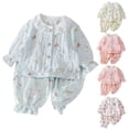 thumbnail image 1 of Rvasteizo Toddler Girl Outfits Small Print Lace Collar Solid Long Sleeve Cardigan Home 2 Piece Set for Girls 0-13 Years, 1 of 5