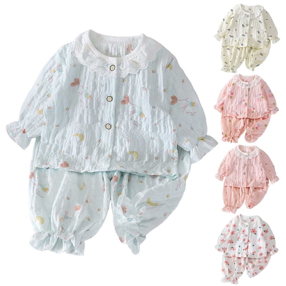 Rvasteizo Toddler Girl Outfits Small Print Lace Collar Solid Long Sleeve Cardigan Home 2 Piece Set for Girls 0-13 Years