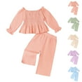 thumbnail image 1 of Rvasteizo Toddler Girl Outfits Solid Long Sleeve Top Straight Leg Pants Casual Set 6Months to 5Years, 1 of 4