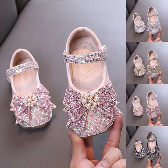 Rvasteizo Girls Flats Bow Pearl Rhinestone Sequin Event Princess Summer Footwear