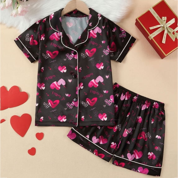 Rvasteizo Toddler Loungewear Print Short Sleeve Round Neck Top Shorts Home Sleepwear Set for Kids