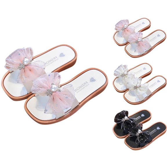 Rvasteizo Toddler Pearl Bow Slippers Soft Sole Beach Outdoor Footwear