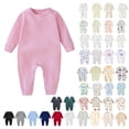 thumbnail image 1 of Rvasteizo Toddler Rompers Solid Long Sleeve Full Length Cotton for Infant 0-24 Months Summer Wear, 1 of 4
