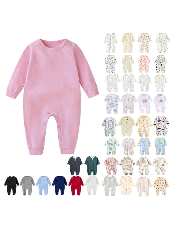 Toddler Solid Long Sleeve Romper Full Length Jumpsuit Breathable Lightweight Wear