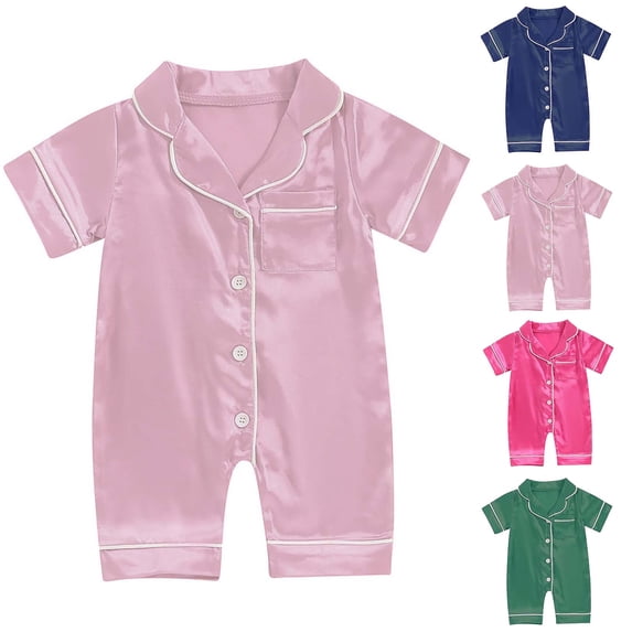 Rvasteizo Summer Rompers for Girls Solid Short Sleeve Cotton Home Fabric for Kids Summer Sleep And Daily Attire