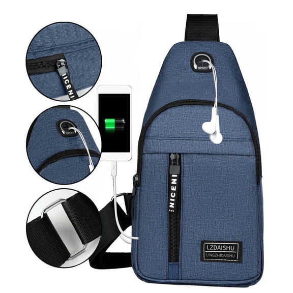 Rvasteizo Travel Bag, Strap Bag Crossbody Backpack With USB Hole With Headphone Hole Strap Backpack Hiking Backpack Multipurpose Crossbody Chest Bag