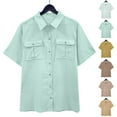 thumbnail image 1 of Rvasteizo Blouses for Women Unisex Summer Turn Down Collar Button Pocket Short Sleeve Shirt Light Ladies Daily Casual Top, 1 of 5