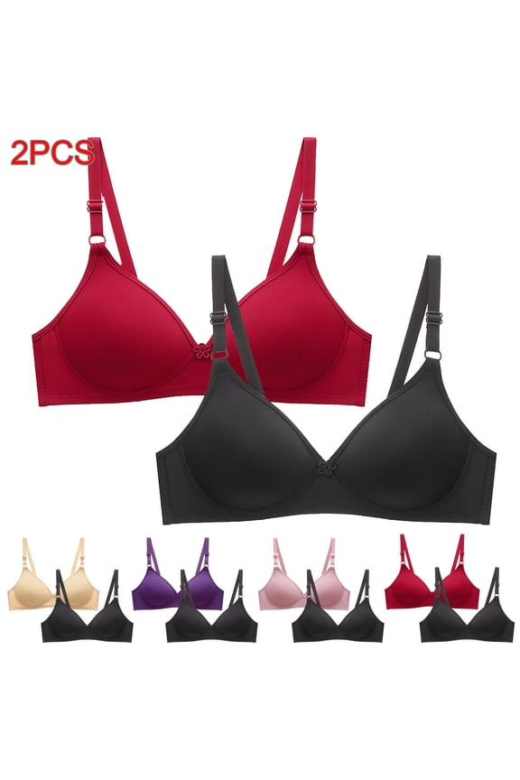 Women 2PC Wireless Lightly Lined Double Hook Front Close All Over Cozy Everyday Bra