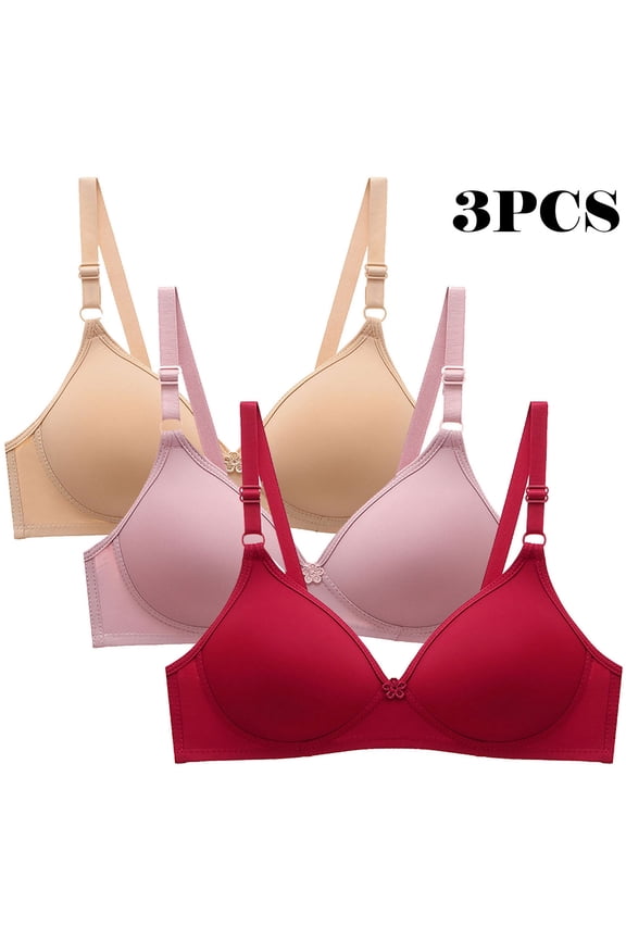 Women 3PC Wireless Double Hook Front Close Breathable Total Coverage Cozy Bra