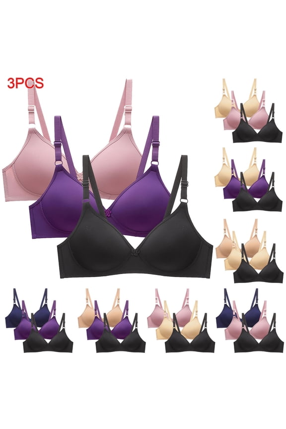 Women 3PC Wireless Lightly Lined Double Hook Front Close All Over Cozy Everyday Bra