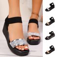 thumbnail image 1 of Rvasteizo Women Beach Shoes Solid Sequin Open Toe Thick Sole Wedge Heel Summer Vacation Wear, 1 of 5