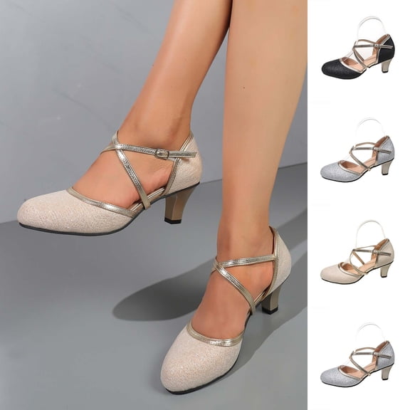 Rvasteizo Flats for Women Solid Round Closed Thin Mid Buckle Wide Size Summer Outdoor Dress Shoes