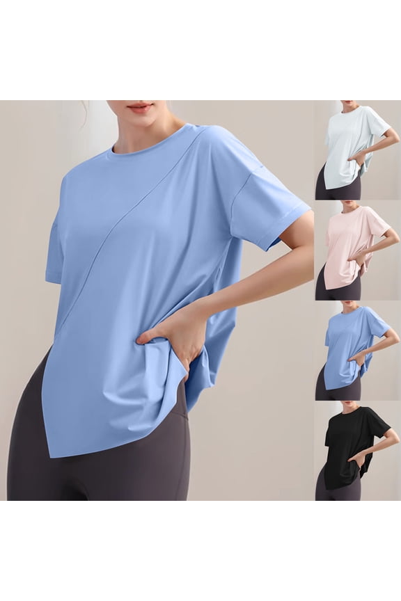 Women Crew Neck Short Sleeve Solid Shirt Classic Cutting for Daily Sports and Leisure Outfits