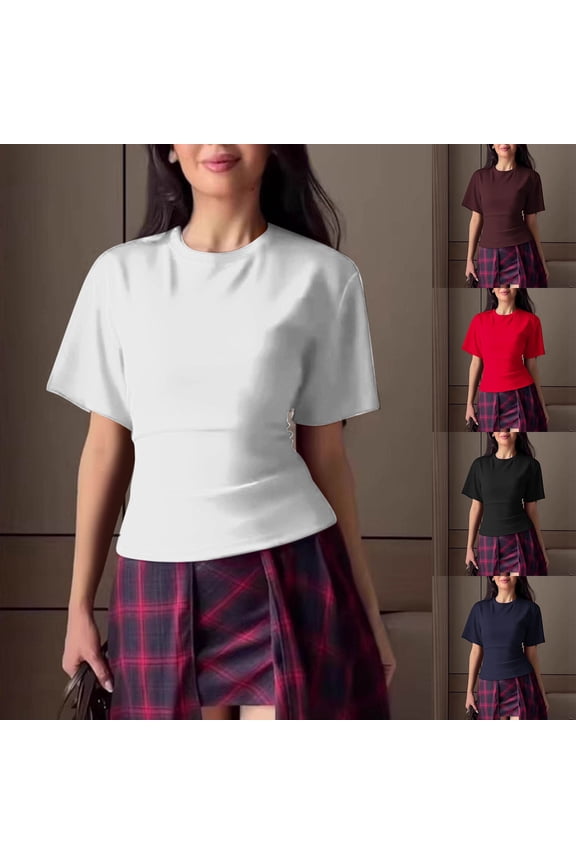 Women Crew Neck Short Sleeve Solid Top Slim Cutting for Daily Summer Style