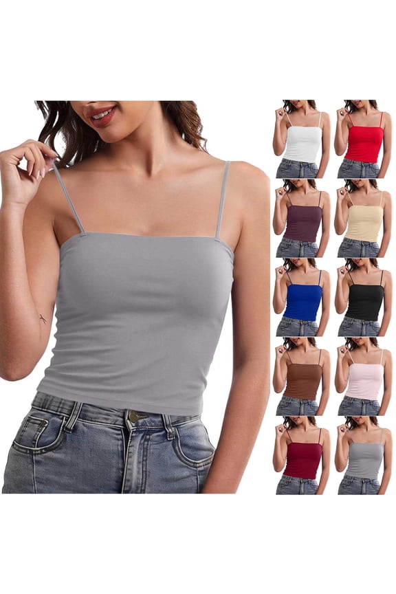 Camisole Tops for Women Fashion Sleeveless Solid Seamless Ice Silk Built in Padded Thin Strap Light Summer Ladies Daily Tank Blouse