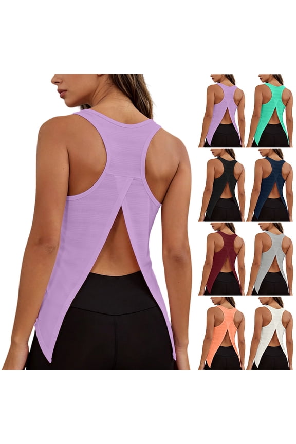 Women Crew Neck Sleeveless Split Back Tank Top with Breathable Fabric for Daily Leisure Activity