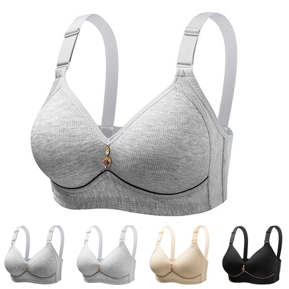 Rvasteizo Women Cup Print Bra Back Closure 3 Hook Light Wireless Bra
