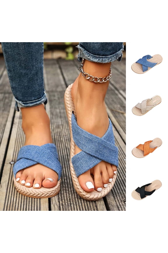 Slides for Women Solid Round Open Toe Flat Wide Size Indoor Outdoor Casual Slippers