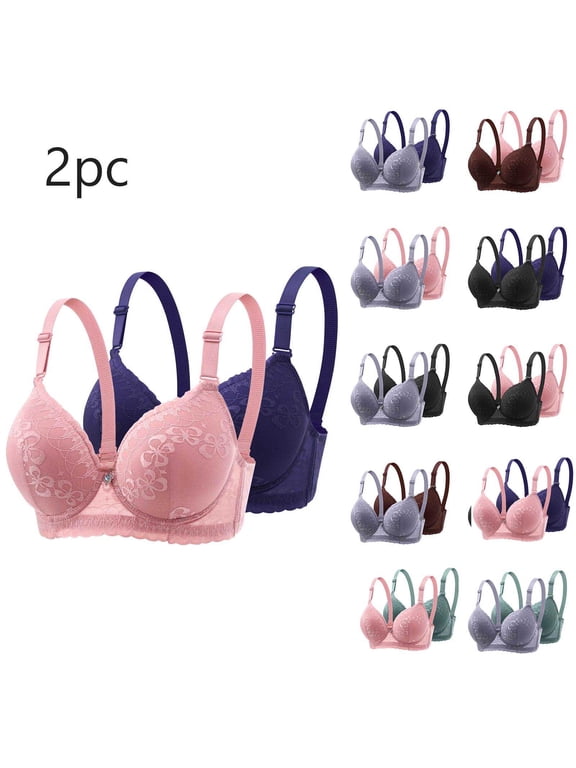 Women's Underwire Bra Lace Embroidery Breathable Push Up 2 Pack Comfortable,XXL