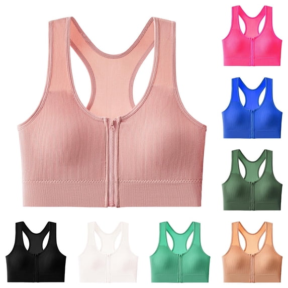 Rvasteizo Women Sports Bra Front Zipper Running Yoga Fitness Everyday Bra