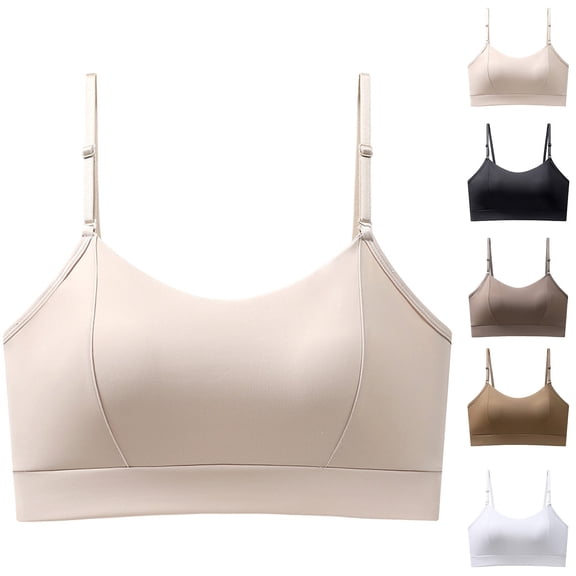 Rvasteizo Women Ice Silk Seamless Deep U Back Fixed Cup Spaghetti Strap Cami Bralette