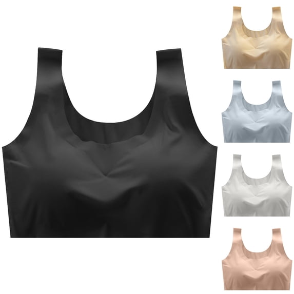 Rvasteizo Women Seamless Bra Ice Silk Wireless Backless Seamless Bust Lift Everyday Bra