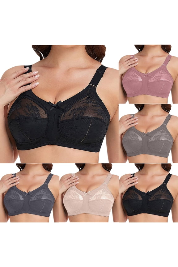 Women Lace Embroidered Bra Back Closure Plus Size Light Wireless Bra