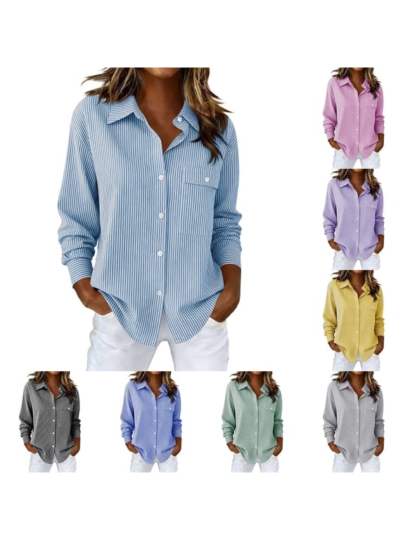 Womens Blouses Button Front Long Sleeve Office Collar Chest Pocket Light Business Summer Ladies Daily Relaxed Commute Shirt Top