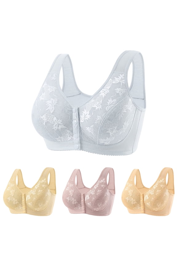 Women Lace Bra Maple Leaf Embroidery Plus Size Front Closure Cotton Lining Thin Cup Wear